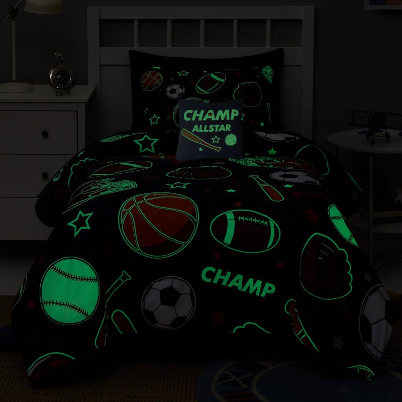 Kaleido Space Kids Comforter Set Twin Size for Boys, Glow in The Dark Ball Games Bedding Set 1 Comforter, 1 Decor Pillow, 1 Pillow Shams - Image 2