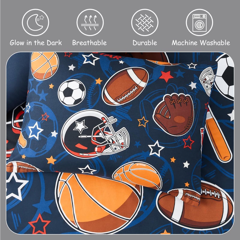 Kaleido Space Kids Comforter Set Twin Size for Boys, Glow in The Dark Ball Games Bedding Set 1 Comforter, 1 Decor Pillow, 1 Pillow Shams - Image 5