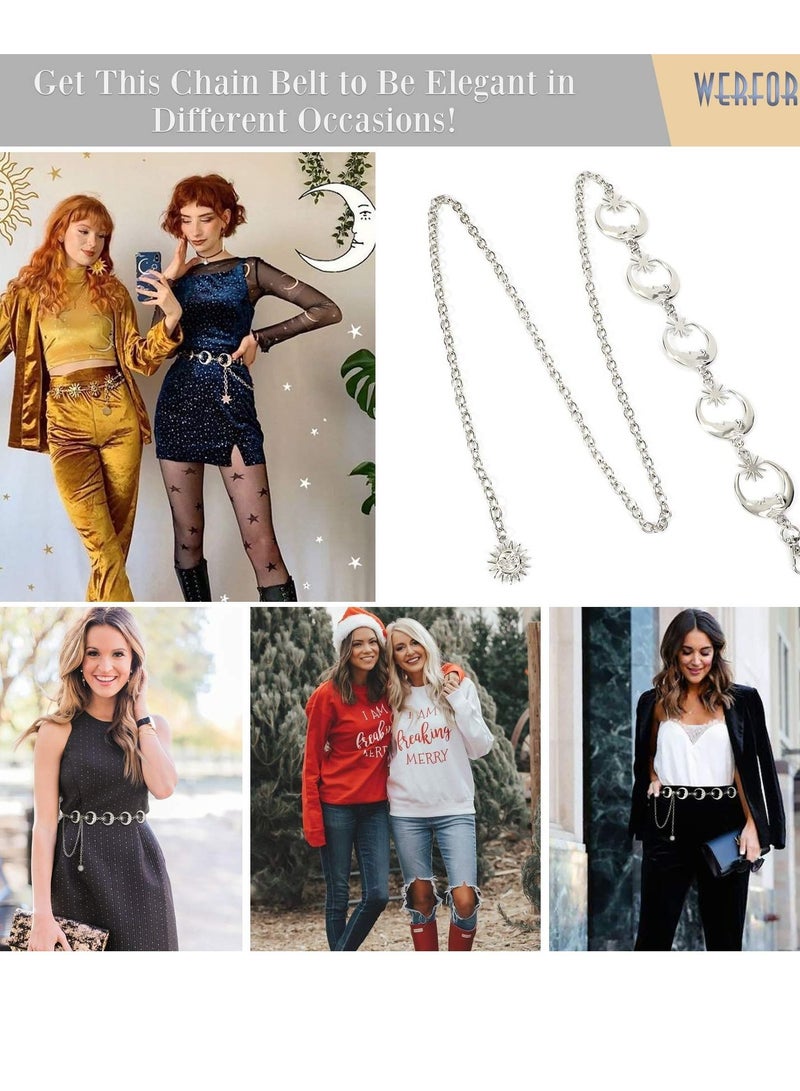 SYOSI حزام نسائي فضي معدني على شكل نجمة قمرية حزام خصر نسائي على شكل سلسلة لفستان جينز - Image 5