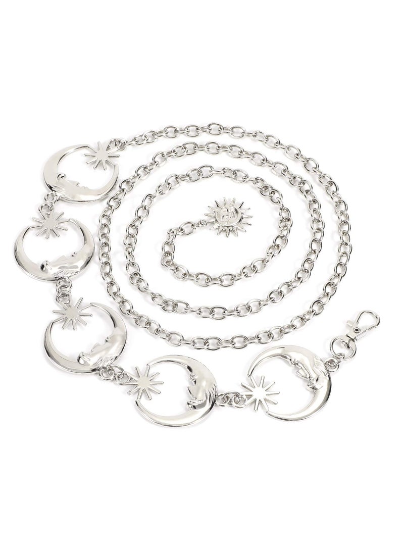 SYOSI حزام نسائي فضي معدني على شكل نجمة قمرية حزام خصر نسائي على شكل سلسلة لفستان جينز - Image 1