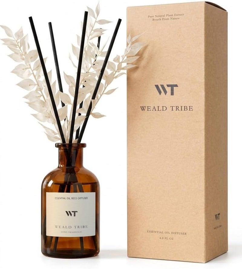 WEALD TRIBE Reed Diffuser Set for Bathroom Air Fresheners, Oil Diffuser Sticks | White Tea Scent 4.0 fl oz Home Fragrance with Sticks Defusers | House Bedroom Office Shelf Decor - Image 1