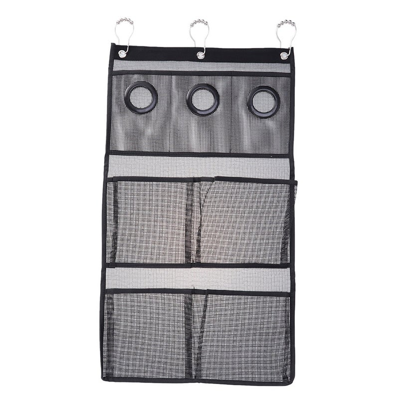 Hanging Mesh Shower Caddy Organizer with 7 Pockets Shower Curtain Rod Liner Hooks Bathroom Wall Door Organization Bathroom Accessories with 3 Rings - Image 1