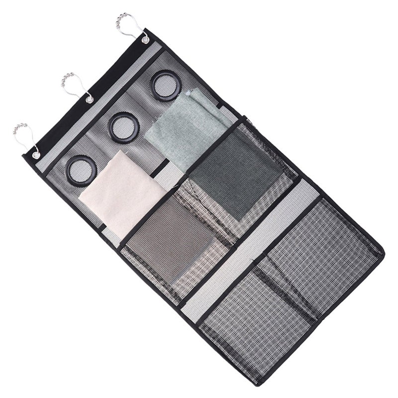 Hanging Mesh Shower Caddy Organizer with 7 Pockets Shower Curtain Rod Liner Hooks Bathroom Wall Door Organization Bathroom Accessories with 3 Rings - Image 3