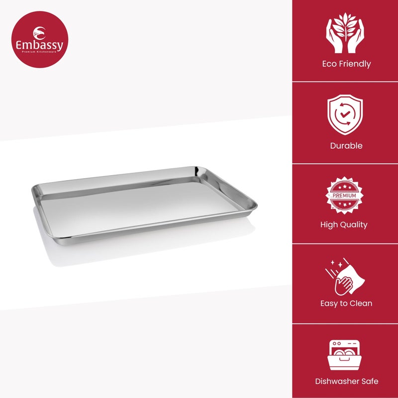Embassy Stainless Steel Deep Tray, Rectangle | Size - 29.5x19 cm (L x B) | Serving Tray for Kitchen | Food Tray for Parties, Catering, Dining, Baking & Everyday Use | Dishwasher Safe & Easy to Clean - Image 3