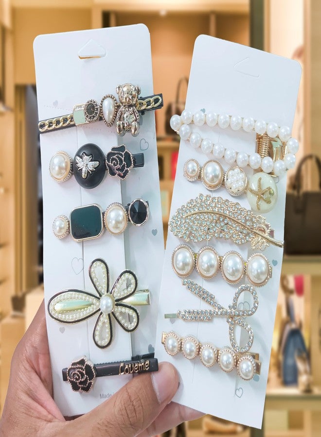 JPV 11 PCS Korean Fashion Style Pearl Rhinestone Metal Hair Clips Hair Pin Stylish Hair Accessories Jewellery For Women's And Girls - Image 1