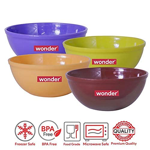 Wonder Sigma 1500 Microwave Safe Multipurpose Plastic Bowl Set, 4 pc Bowl 1300 ml, Yellow Red Violet Green Color - Image 4