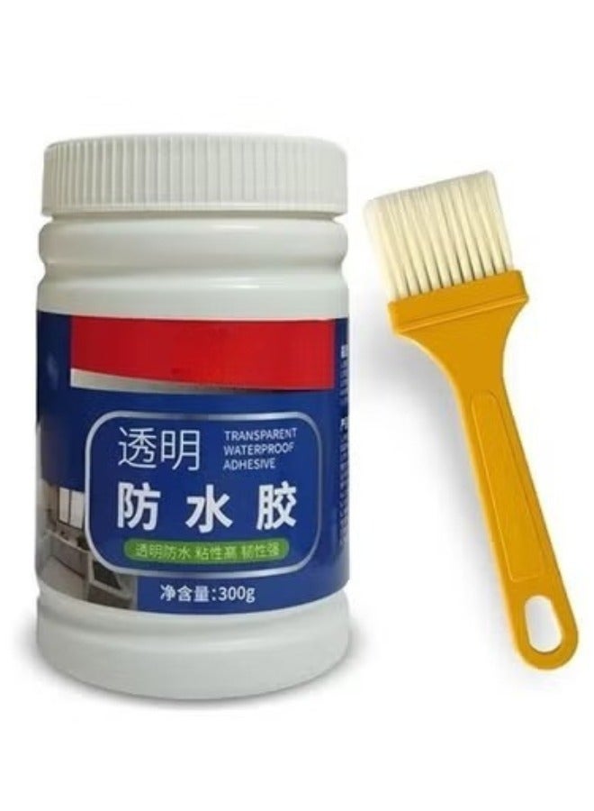 300g Clear Acrylic Paint Waterproof with Brush, Multipurpose Waterproof Adhesive, Waterproof Paint for Sealing Ceiling, Filling Cracks, Gaps, Walls and Tiles - Image 1