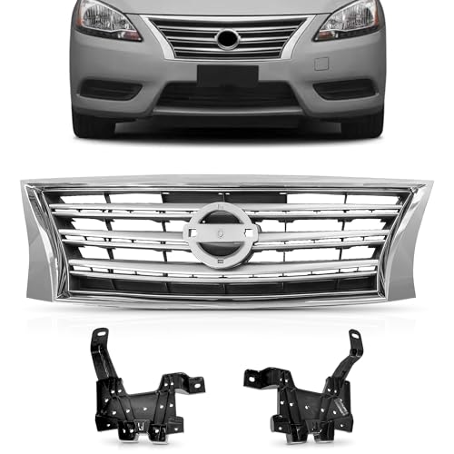 PartsFlow Front Bumper Grille Upper Grill Chrome Shell Black Insert For 2013 2014 2015 Nissan Sentra NI1200252
