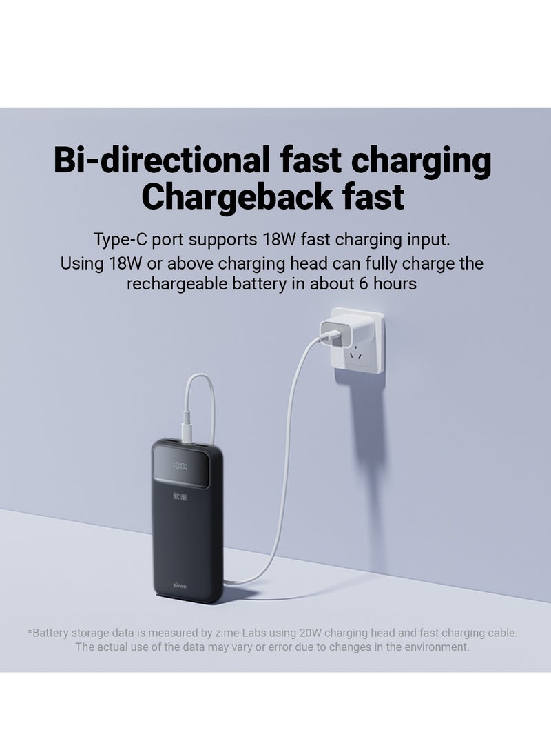 زيم بنك الطاقة zime B225، بسعة 20000 مللي أمبير وقوة قصوى 22.5 واط، شاحن محمول سريع، منفذ USB-C واحد، منفذان USB-A، بطارية احتياطية لأجهزة iPhone من سلسلة 16/15/14/13، وGalaxy، وغيرها. - Image 4