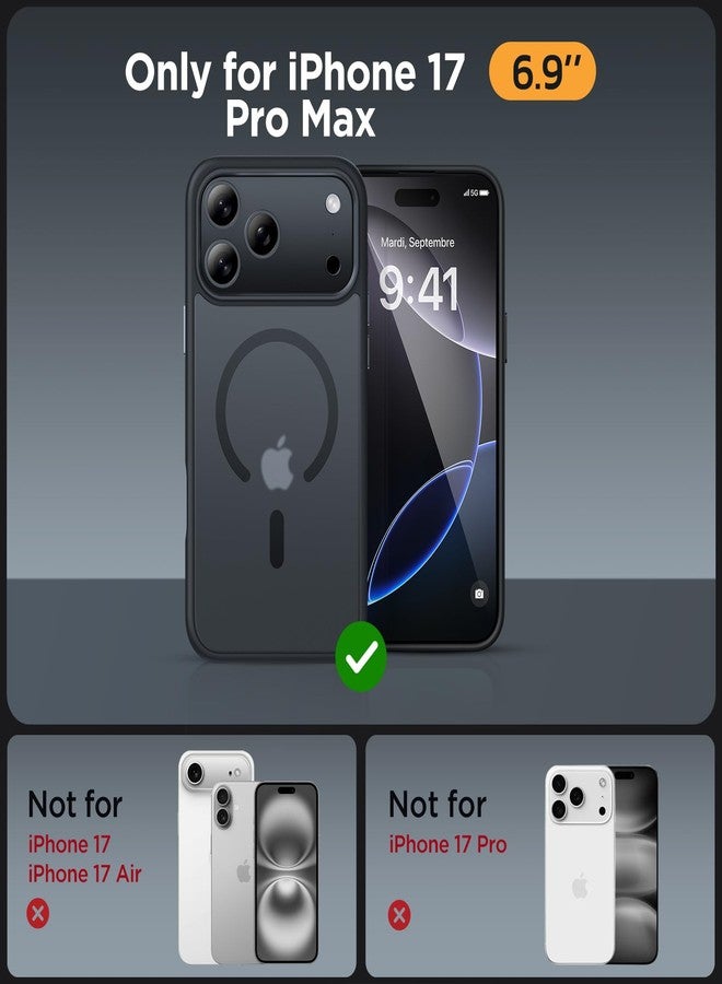 ميراكيس جراب Miracase المغناطيسي لهاتف iPhone 17 Pro Max مع واقي شاشة [متوافق مع MagSafe] جراب رفيع وخفيف الوزن، حماية فائقة بمواصفات عسكرية لهاتف iPhone 17 Pro Max، غطاء حماية 6.9 بوصة، أسود - Image 2