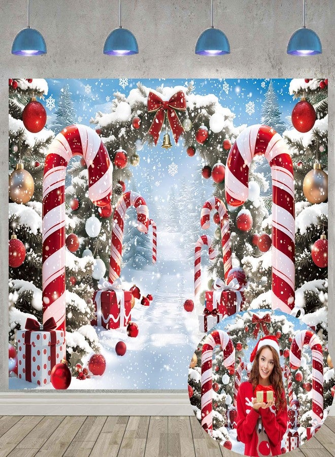 CINRAY Christmas Cane Candy Backdrop 7x5FT Winter Snow Scene Merry Christmas Photography Background Winter Xmas Holiday New Year Eve Party Decorations Photo Props - Image 1