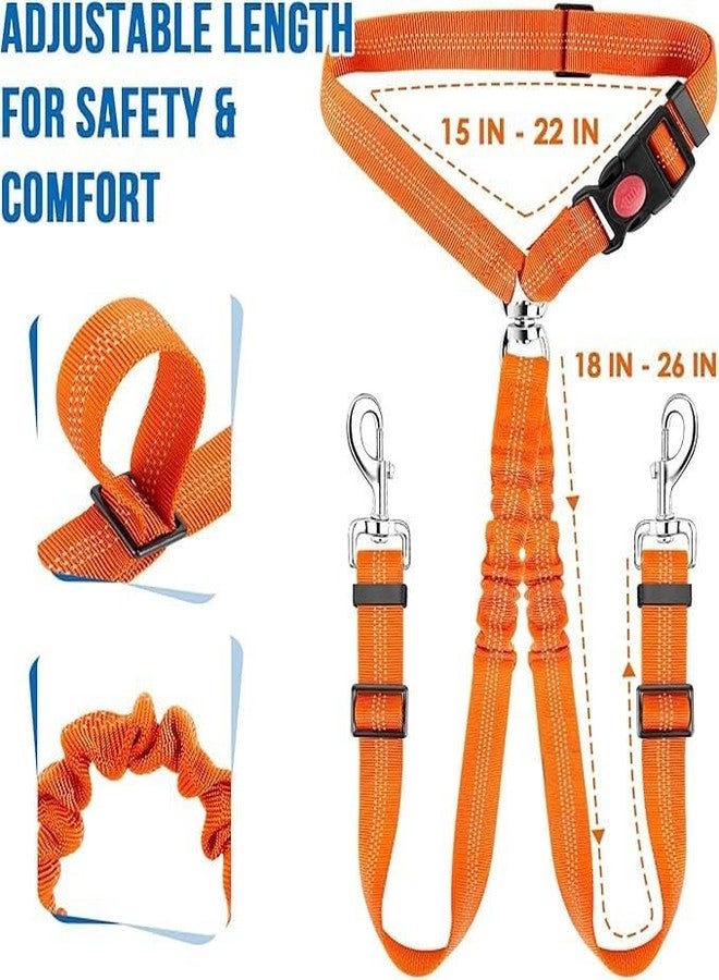 PETANGEL Double Dog Seat Belt, Dual Pet Car Headrest Restraint Safety Seatbelt No Tangle Dog Leash Duty Adjust Elastic Bungee Lead Splitter Connect Harness in Vehicle Travel for 2 Dogs (Orange) - Image 3