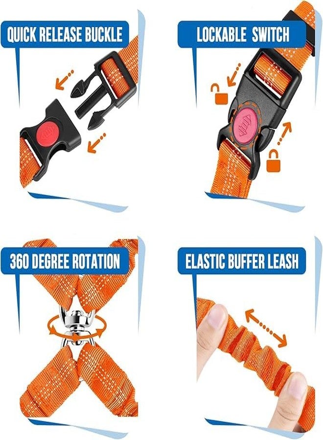 PETANGEL Double Dog Seat Belt, Dual Pet Car Headrest Restraint Safety Seatbelt No Tangle Dog Leash Duty Adjust Elastic Bungee Lead Splitter Connect Harness in Vehicle Travel for 2 Dogs (Orange) - Image 2