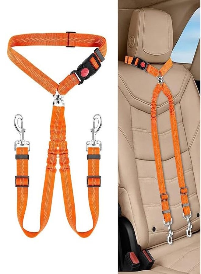 PETANGEL Double Dog Seat Belt, Dual Pet Car Headrest Restraint Safety Seatbelt No Tangle Dog Leash Duty Adjust Elastic Bungee Lead Splitter Connect Harness in Vehicle Travel for 2 Dogs (Orange) - Image 1