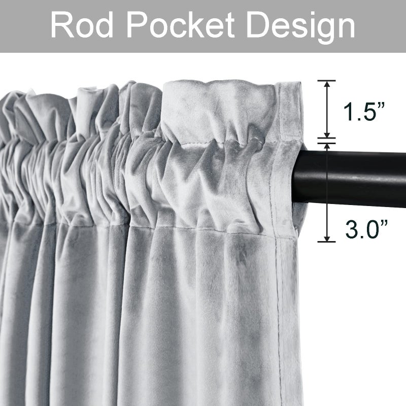 JIUZHEN Velvet Curtains Silver Grey Blackout Curtains Thermal Insulated & Noise Reducing Rod Pocket Window Drapes for Living Room/Hotel Hall  Set of 2 Panels  W52 by L96  Silver Grey - Image 2