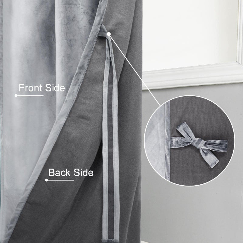 JIUZHEN Velvet Curtains Silver Grey Blackout Curtains Thermal Insulated & Noise Reducing Rod Pocket Window Drapes for Living Room/Hotel Hall  Set of 2 Panels  W52 by L96  Silver Grey - Image 4