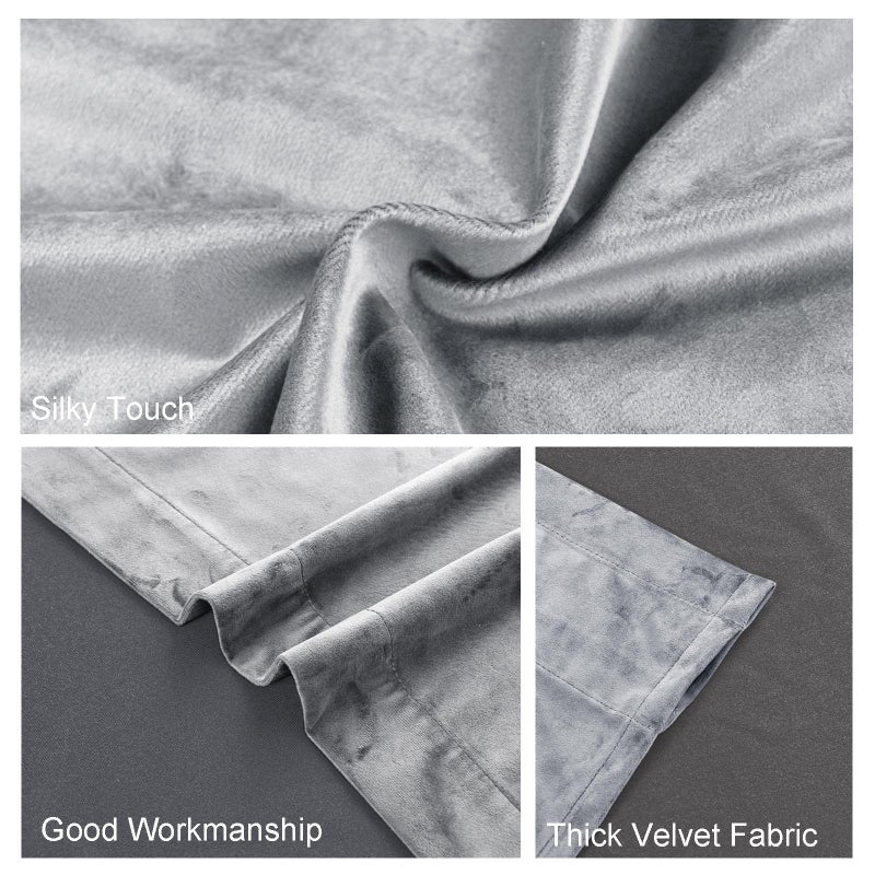 JIUZHEN Velvet Curtains Silver Grey Blackout Curtains Thermal Insulated & Noise Reducing Rod Pocket Window Drapes for Living Room/Hotel Hall  Set of 2 Panels  W52 by L96  Silver Grey - Image 5