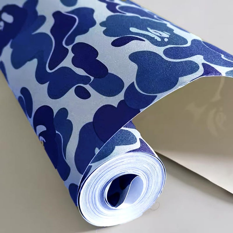 TAOGIFT 17.7x117 Inches Self Adhesive Vinyl Blue Camouflage Contact Paper Wallpaper for Walls Cabinets Shelves Room Furniture Decal Removable - Image 1