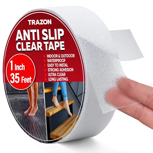 Trazon Grip Tape - Heavy Duty Anti Slip Tape Clear Outdoor/Indoor 1In*35Ft, Non Slip Roll/Stickers Easy to Cut Waterproof for Bathtub, Shower Floor, Pool, Stairs Safety Non Skid, Comfortable for Bare Foot - Image 1