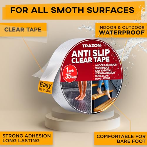 Trazon Grip Tape - Heavy Duty Anti Slip Tape Clear Outdoor/Indoor 1In*35Ft, Non Slip Roll/Stickers Easy to Cut Waterproof for Bathtub, Shower Floor, Pool, Stairs Safety Non Skid, Comfortable for Bare Foot - Image 2