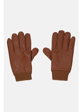 Celio Men Solid Leather Gloves, brown  - Image 1