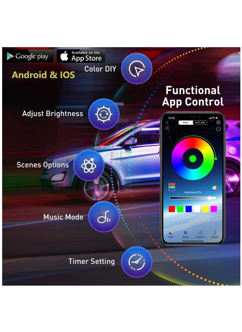Car LED Strip Lights,Multicolor RGB Car Interior Lights,16 Million Colors with Fiber Optic,Ambient Lighting Kits, Sound Active Function and Wireless Bluetooth APP Control (6 in 1 <8 meters>)