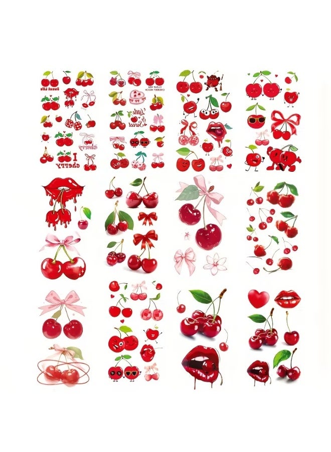 2-Pack Waterproof Temporary Tattoo Stickers for Women – Realistic Cherry Designs, English Quotes, Floral Bow & Apricot Elements, Easy Apply Body Art Tattoos, Perfect for Fun Makeup, Parties, Festivals & Gifts - Image 3