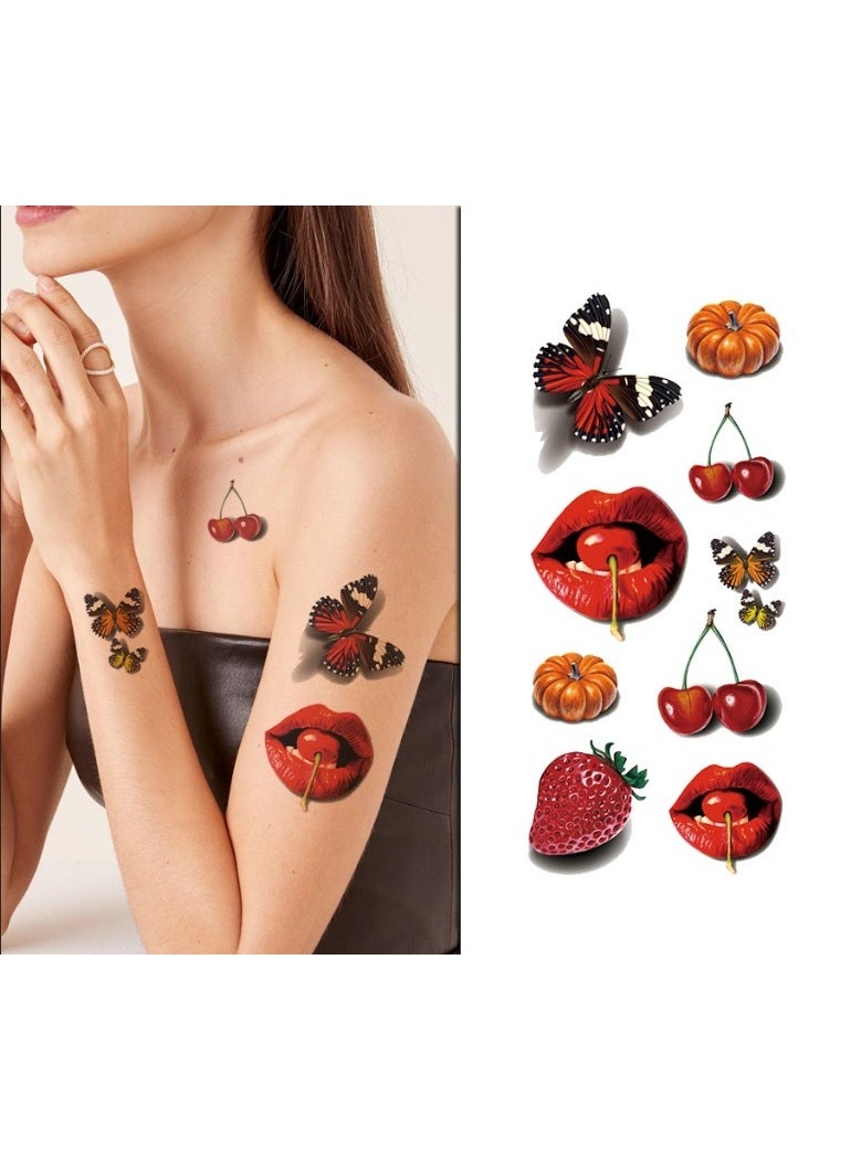 2-Pack Waterproof Temporary Tattoo Stickers for Women – Realistic Cherry Designs, English Quotes, Floral Bow & Apricot Elements, Easy Apply Body Art Tattoos, Perfect for Fun Makeup, Parties, Festivals & Gifts - Image 2
