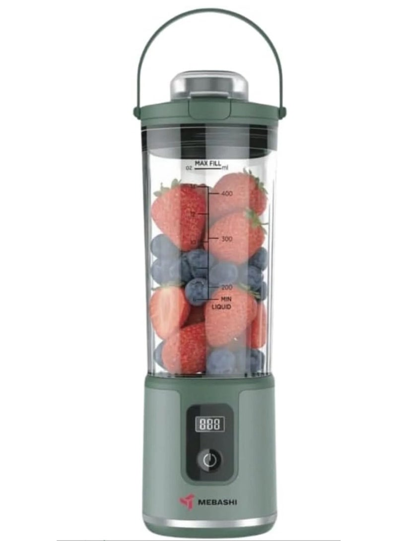 MEBASHI Portable Blender 450ml Rechargeable Personal Smoothie Maker, 100W USB Type-C Blender with Titanium Blades, Powerful 540 Motor, Travel Juicer Cup for Shakes, Protein Drinks & Fruits (Green)