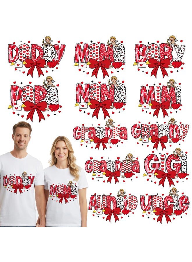 Dazoratix Valentines Iron on Transfers - 12 Sheets Family Valentine's Day DTF Ready to Press Heat Patches Mama Baby Daddy Heart Vinyl Stickers Decals for T Shirts Clothes Hoodies Pillow Bag DIY Crafts - Image 1