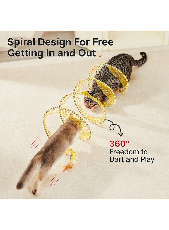 Potaroma Spiral Tunnel Cat Toy, Self Play Cat Play Spiral Kitten Collapsible Spring Tunnel Toy for Indoor Cats with Feather and Bell, 20 Inches Unfolded - Image 3
