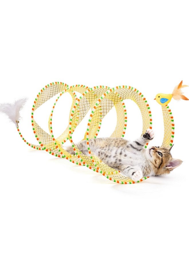 Potaroma Spiral Tunnel Cat Toy, Self Play Cat Play Spiral Kitten Collapsible Spring Tunnel Toy for Indoor Cats with Feather and Bell, 20 Inches Unfolded - Image 1