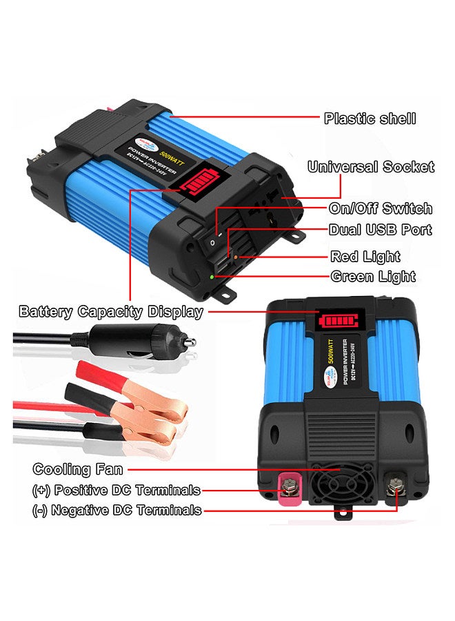 Modified Sine Wave Inverter 300W Power Inverter DC 12V to AC 220V Car Charger Converter with 18W Solar Panel and 30A Solar Charge Controller Suitable  - Image 1
