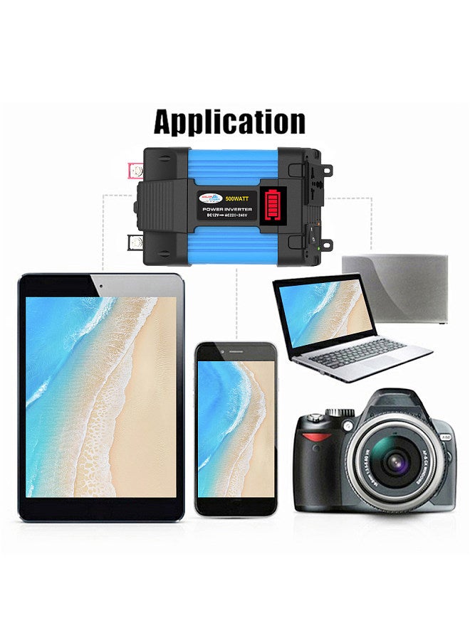 Modified Sine Wave Inverter 300W Power Inverter DC 12V to AC 220V Car Charger Converter with 18W Solar Panel and 30A Solar Charge Controller Suitable  - Image 2