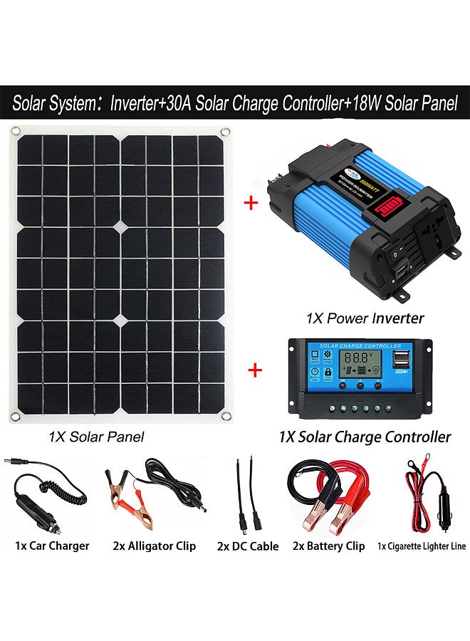 Modified Sine Wave Inverter 300W Power Inverter DC 12V to AC 220V Car Charger Converter with 18W Solar Panel and 30A Solar Charge Controller Suitable  - Image 4