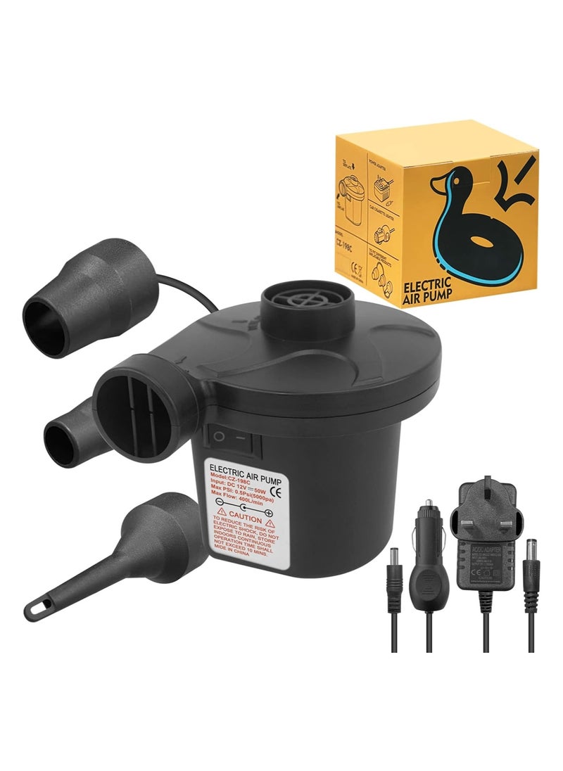 RATSAW Electric Air Pump Portable and Fast Inflating and Deflating Air Cushion Pump for Family Cars Travel High Power Electric Inflator for Float Toys Hovercraft Black  - Image 1