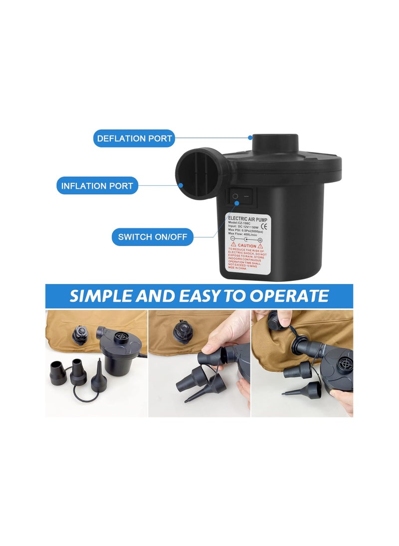 RATSAW Electric Air Pump Portable and Fast Inflating and Deflating Air Cushion Pump for Family Cars Travel High Power Electric Inflator for Float Toys Hovercraft Black  - Image 3