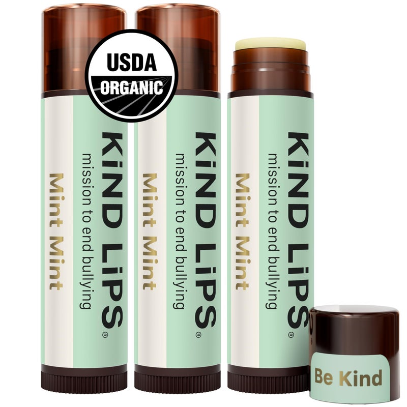 Kind Lips Mint Mint Lip Balm 3Pack USDA Organic Extra Minty Cooling Chapstick Alternative for Dry Lips GlutenFree CrueltyFree