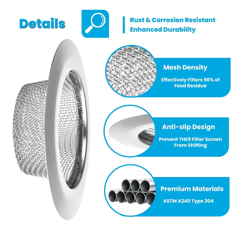Lunyi 2 Pcs Stainless Steel Sink Strainer 4.5"" Diameter  Mesh Metal Drain Strainer  Fine Mesh Kitchen Sink Strainer  Hair Basket Drain - Fits Most Kitchen Sink  Bathroom Bathtub  Shower Drains - Image 5