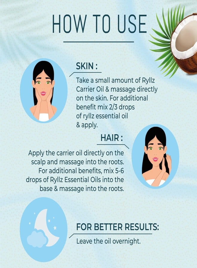 RYLLZ ESSENTIALS Fractionated Coconut Carrier Oil | For Hair Growth, Moisturizer, Damage Repair, Anti-Frizz, Baby & Body Massage | Nariyal | 100% Pure & Natural | Cold Pressed & Extra Virgin Oil | 100ml - Image 5