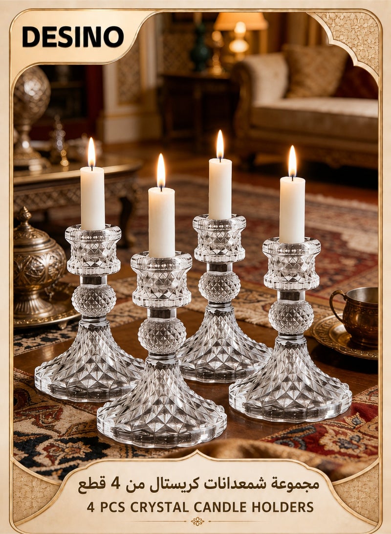 DESINO Elegant Clear Glass Candle Stick Holders 4‑Pack – Crystal Taper Candle Holders for Weddings, Parties, Home & Festival Decor, Versatile Table Centerpiece - Image 1