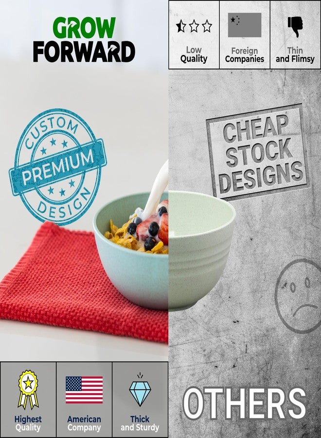 Grow Forward Premium Wheat Straw Bowls - 20oz Microwave Safe Plastic Cereal Bowls Set of 8 for Kitchen, Camping, RV, Dessert, Snack, Soup, Salad, Fruit - Reusable, Unbreakable & BPA Free - Seascape - Image 4