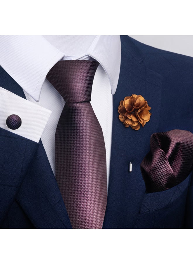New Men's Tie Suit Pocket Square Set 8cm Polyester Jacquard Business Formal Tie For Men
