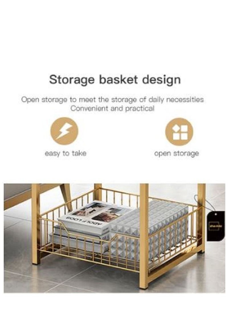 AGD Modern End Table With Storage Basket Sofa Side Table With Marble Design For Living Room - Image 3
