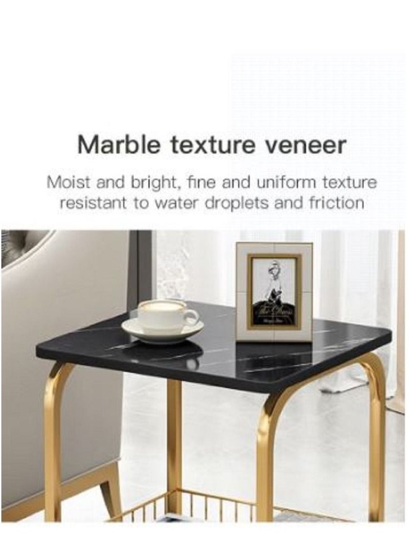 AGD Modern End Table With Storage Basket Sofa Side Table With Marble Design For Living Room - Image 2