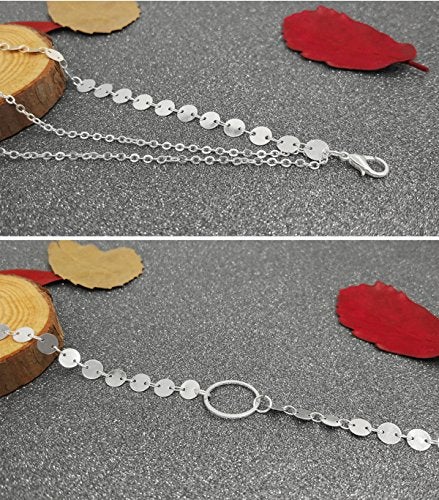 Suyi Stylish Layered Sequins Choker Necklace with Thin Long Chain Pendant for Women Lady A-Silver - Image 4