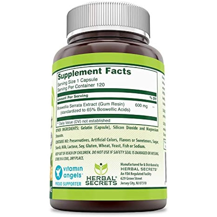 Herbal Secrets Boswellia Serrata Extract (65% Boswellic Acids) 600 mg 120 Capsules Supplement - Non-GMO - Gluten Free - Image 3