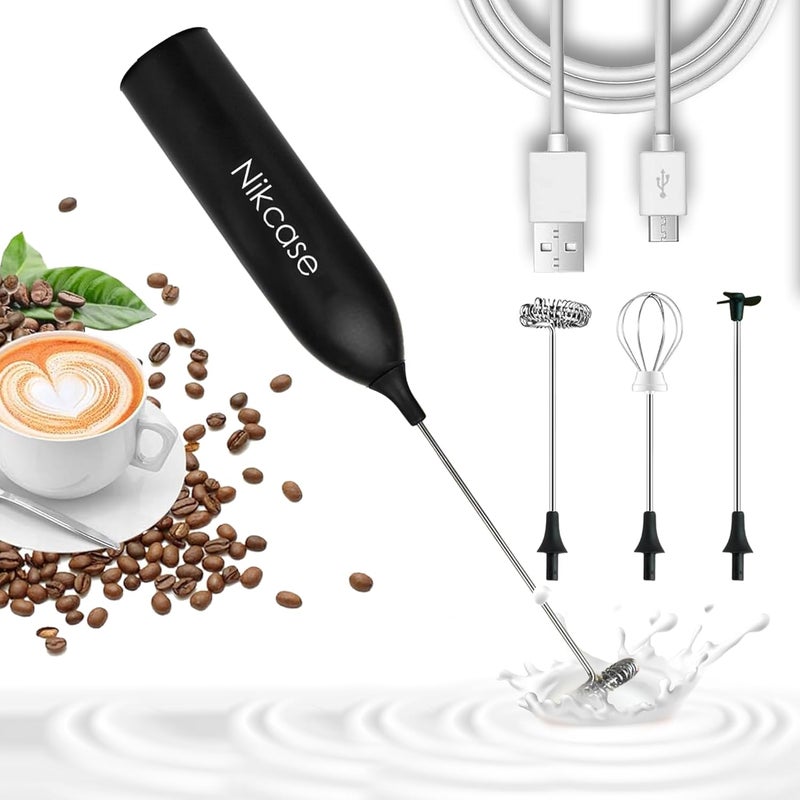 Nik Case 1Y Warranty Coffee Beater Electric | Handheld Milk Frother with Stand & 4 Whisk Attachments | Coffee Frother | Battery-Operated Mixer for Coffee, Cappuccino, Latte, Egg (Black) - Image 1