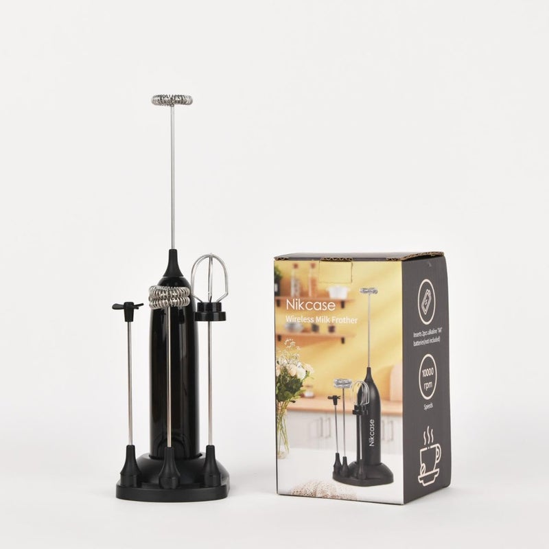 Nik Case 1Y Warranty Coffee Beater Electric | Handheld Milk Frother with Stand & 4 Whisk Attachments | Coffee Frother | Battery-Operated Mixer for Coffee, Cappuccino, Latte, Egg (Black) - Image 4