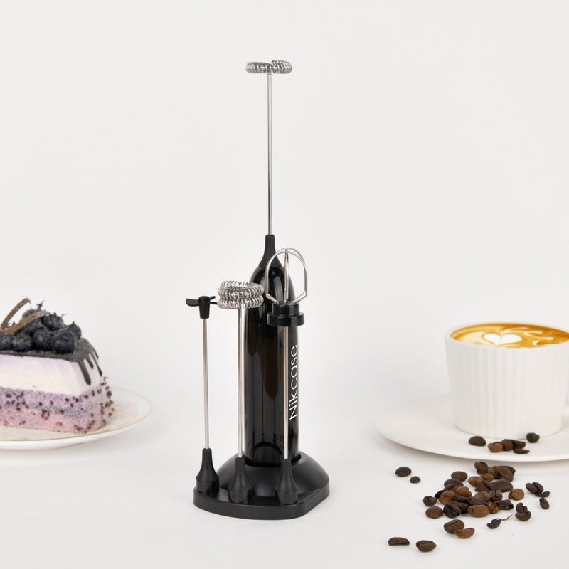 Nik Case 1Y Warranty Coffee Beater Electric | Handheld Milk Frother with Stand & 4 Whisk Attachments | Coffee Frother | Battery-Operated Mixer for Coffee, Cappuccino, Latte, Egg (Black) - Image 2